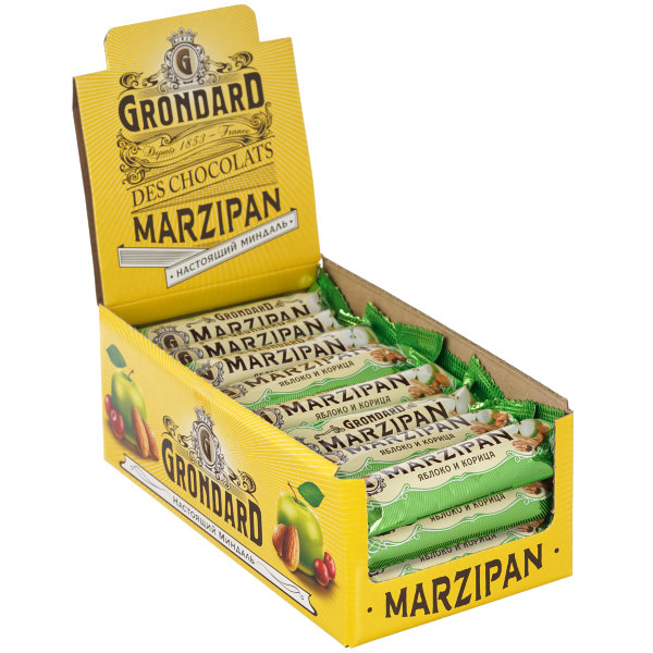 №1 TM Grondard     (9388) Батончики глазированные Марципановые Яблоко-Корица, (24шт по 50г)     в Урае